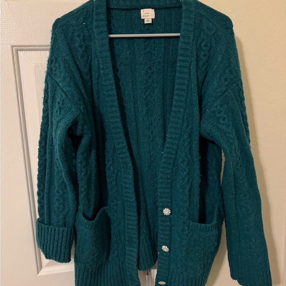 Cozy forest green cable Knit Cardigan